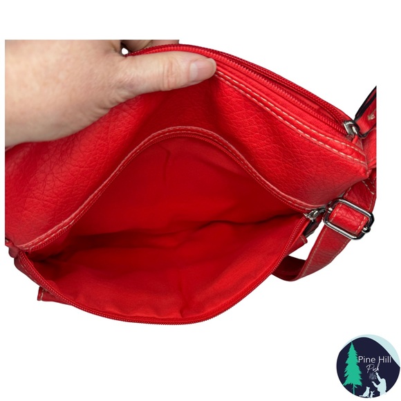 SOLD Treviso Red Faux Leather Crossbody Shoulder Bag Pebbled Adjustable Strap - Picture 7 of 15